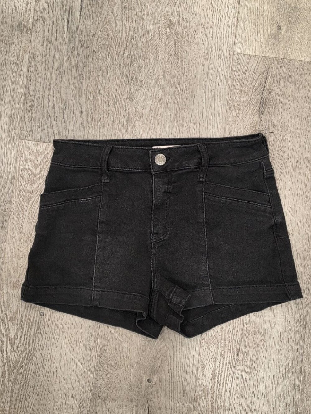 SO High Rise Black Denim Shortie Shorts Size 11/30W With Back Pockets